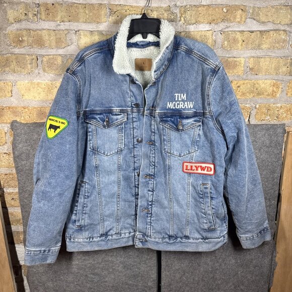 Official Tim Mcgraw PATCH SHERPA DENIM JACKET Size Large - Picture 1 of 3